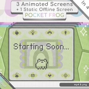 Animated Screens for Twitch, Start, BrB, End, Offline, POCKET FROG | in 4 colors | Tamagotchi - Frog - Retro - y2k - Pixel - Cute