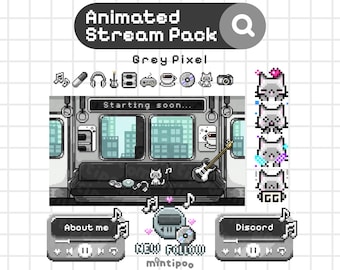 Train Animated Pixel Art Stream Overlays Twitch Package GREY Theme