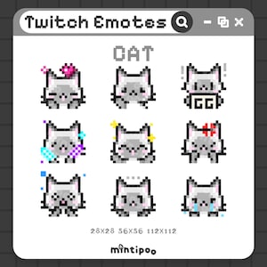 Pack de 9 emoticones de gato animados en Pixel Art para Twitch