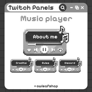 35 Pre-made Panels for Twitch, Music Player, GRAY PIXEL | y2k - Vintage - Pixel art - Music - Lofi - Aesthetic