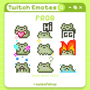 Animated Emotes Twitch x9, Frog | cute - kawaii - emoji - youtube - discord - pet - pixel art - froggotchi - tamagotchi