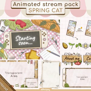 Gemütliches Picknick Animierte Stream Overlays Twitch Paket SPRING CAT Theme