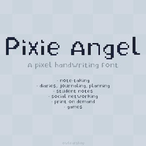 ピクセルフォント、手書き風レトロスタイル PIXIE ANGEL FONT | メモ取り、日記、計画、学生ノート、ソーシャルネットワーキング、ゲーム