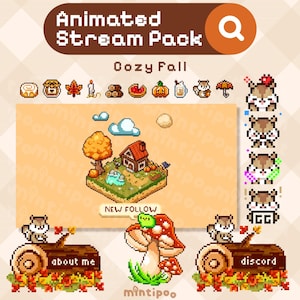 Fall Animated Pixel Art Stream Overlays Twitch Package COZY Theme