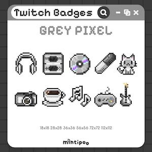 GREY 10 Sub Badges Twitch in Pixel Art Music and Gaming theme