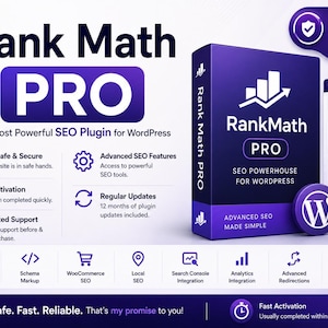 Rank Math Pro – 1 Year License | WordPress SEO Plugin | WooCommerce SEO | Instant Download