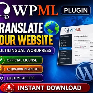 WPML  – WordPress Translation Plugin – Multilingual Website Tool – Translate Any WordPress Site – Lifetime License Instant Download Plugin