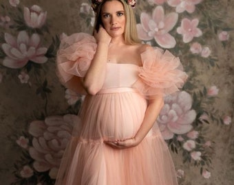 TULLE MATERNITY ROBE for maternity photo shoot, Mother to Be Gown for Photo shoot, babyshower gift, Handmade to Order Baby Shower Gift