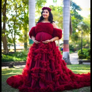 Tulle Ruffle Photoshoot Dress | Tulle Wedding Dress | Long Train Ruffle Gown | Flying Ruffle Train Gown | Tulle Prom Photoshoot Dress