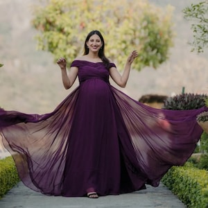 Maternity Photoshoot Dress | Photoshoot Ruched Gown | Flowy Long Dress | Flying Dress for Photoshoot | Babyshower Flowy Dress