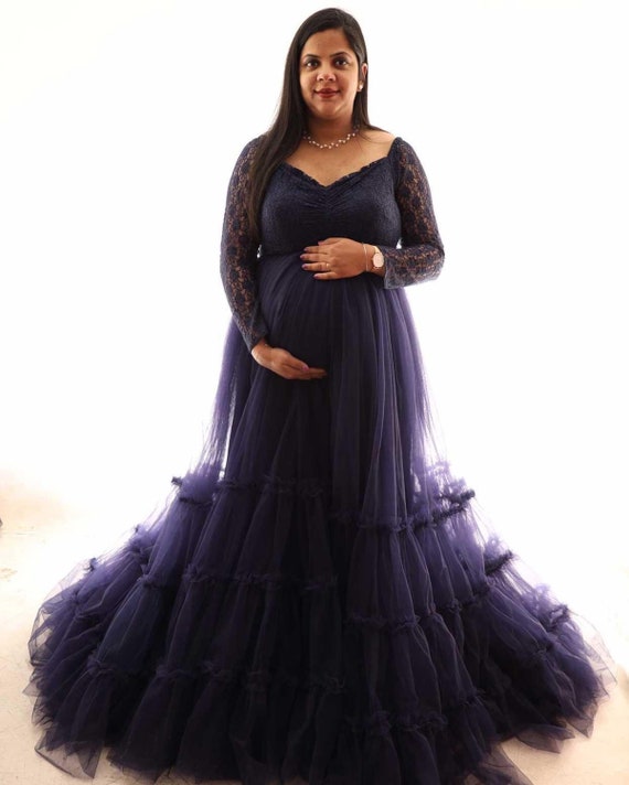 Navy blue long maternity dress online