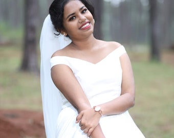 Off-Shoulder Satin Ball Gown Wedding Dress | Custom Bridal