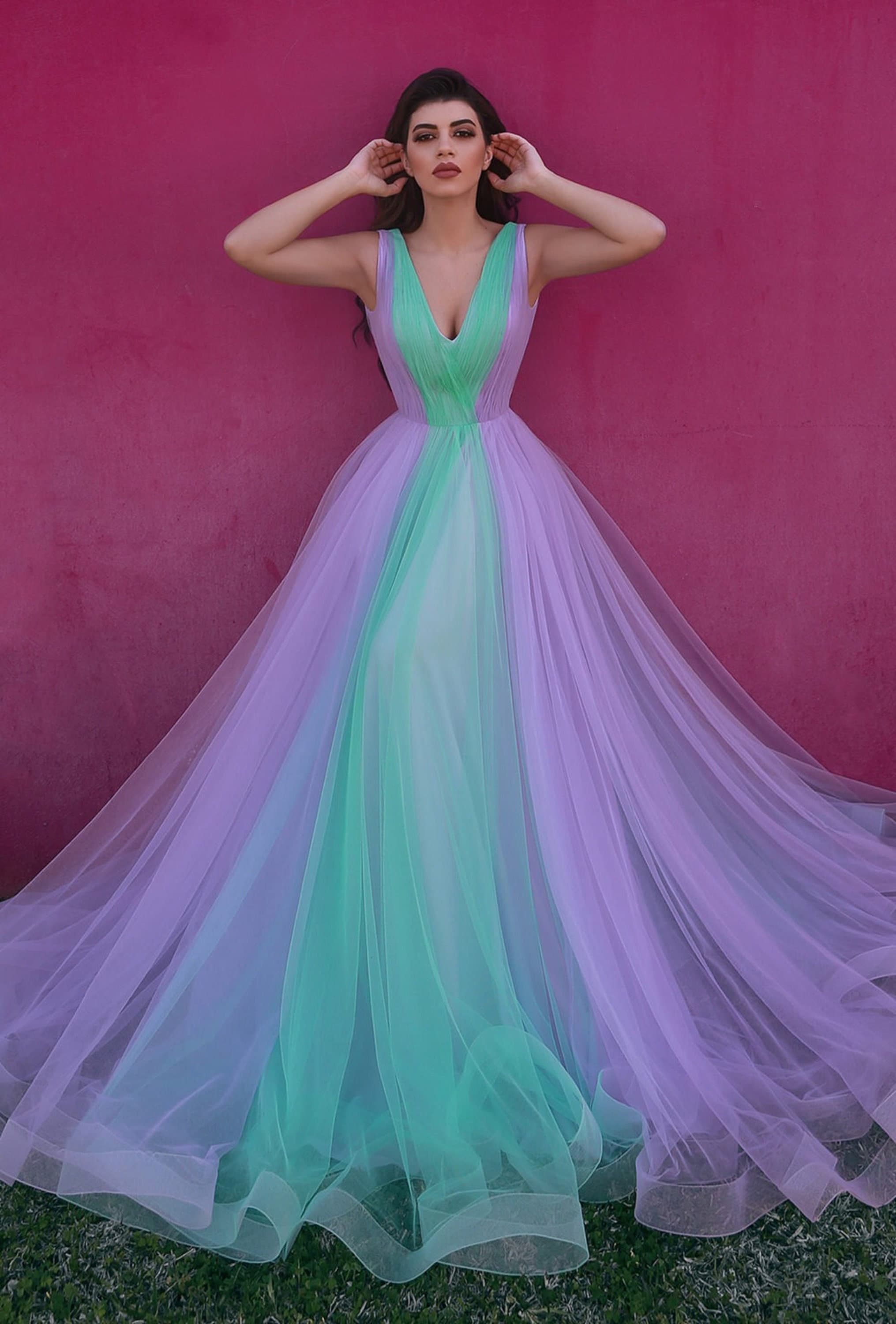 rainbow prom dress