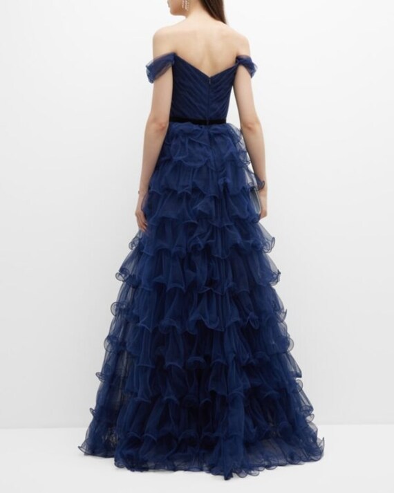 Navy Blue Tulle Ruffled Gown | Tiered Corset Formal Dress - Etsy