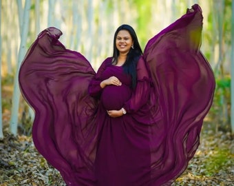 Plus Size Long Sleeves Maternity Dress | Photoshoot Maternity Dress | Babyshower Dress For Photoshoot | Flying Dress For Maternity Shoot