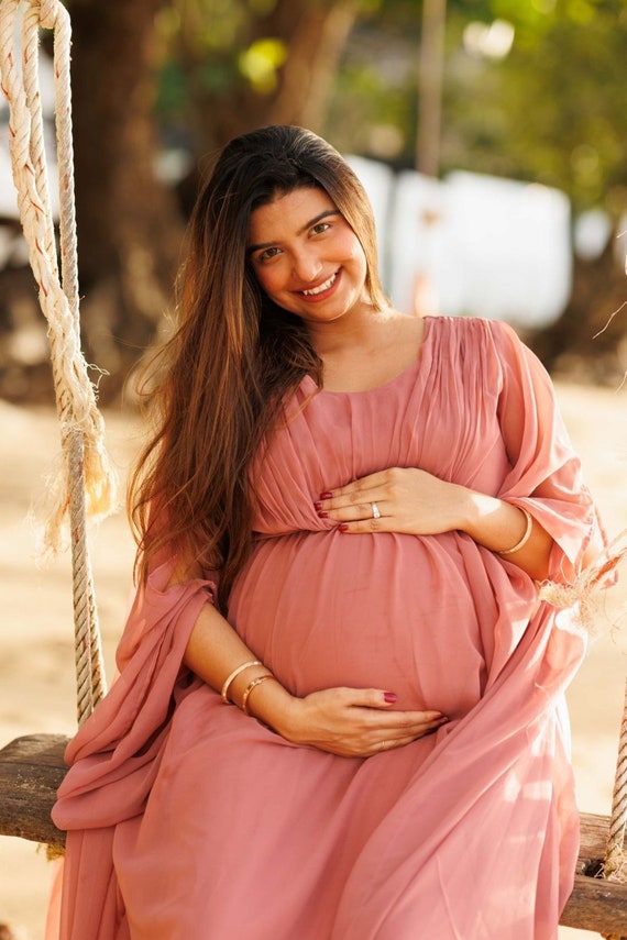beach dress for maternity shoot Angel Maternity Chantal 2 piece Maternity Photoshoot Dress in Nude Pink main image 1