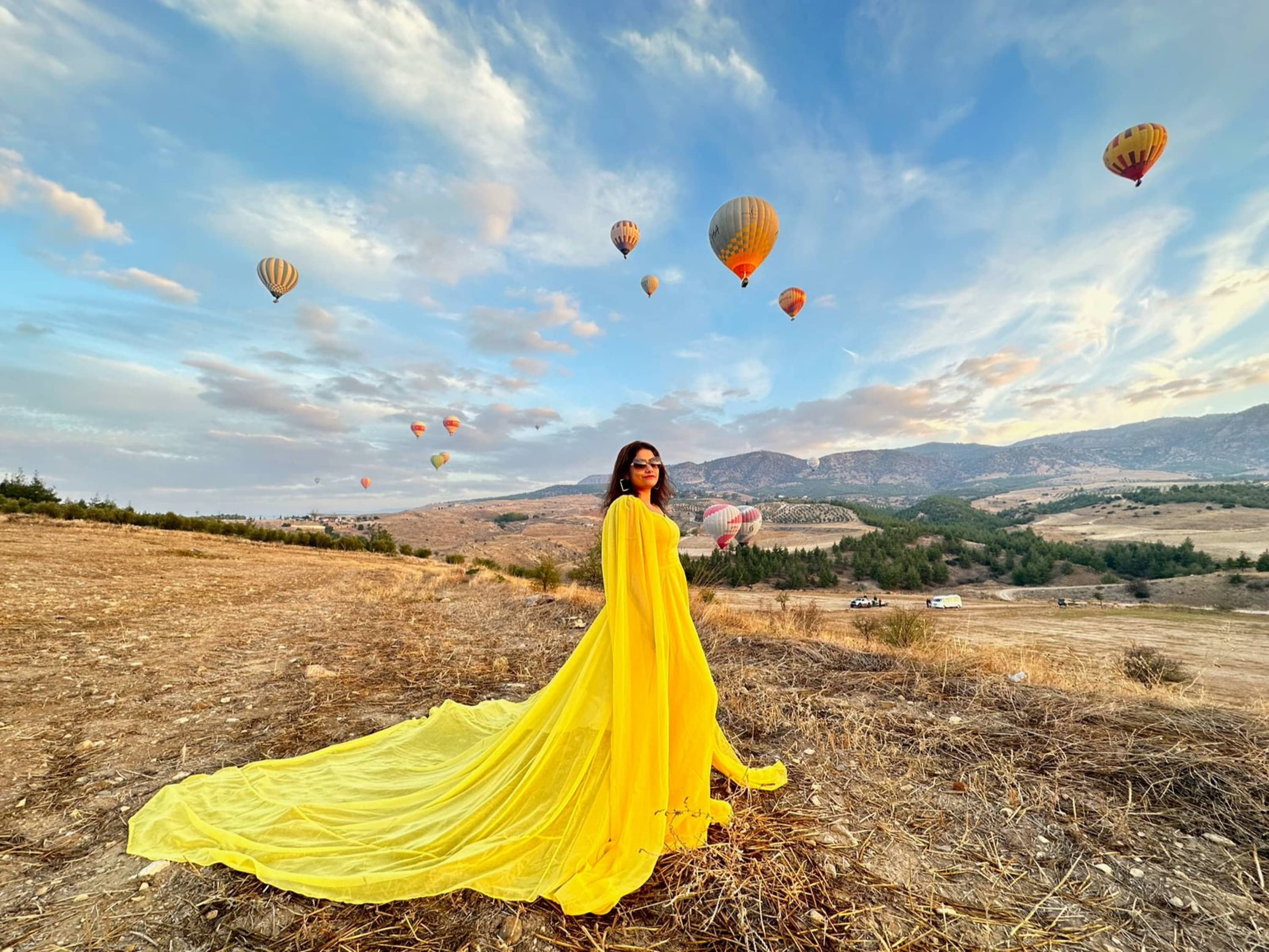 Cape Sleeves Long Flying Dress | Flying Dress for Photoshoot| Long Train Dress | Photoshoot Dress | Flowy Dress | Yellow Flying Dress