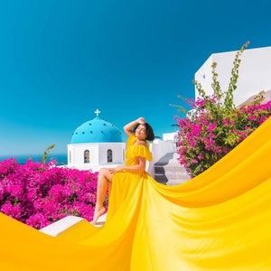 Flying Dress for Photoshoot | Santorini Photoshoot Dress | Satin Flying Dress | Flowy Engagement Dress | Long Flying Dress | Photoshoot Gown