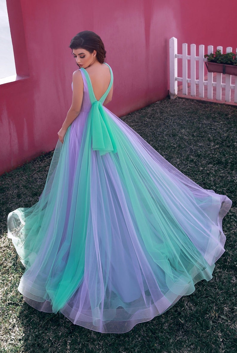 Formal Tulle Wedding Gown | Floor Length Rainbow Prom Dress | Rainbow ...