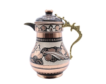 Caraffa in rame fatta a mano, brocca in rame, brocca in rame martellato puro, brocca in rame con coperchio