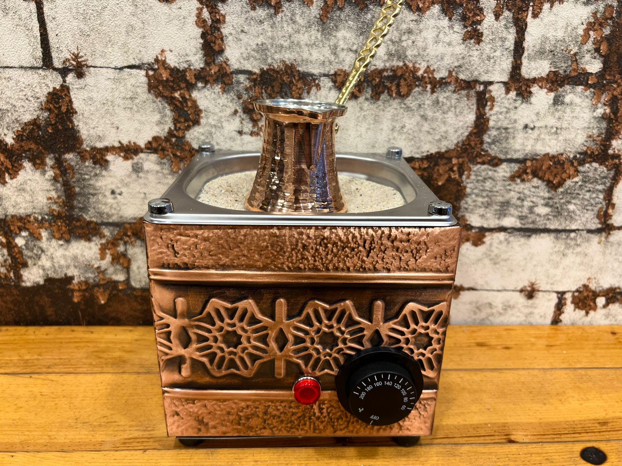 銅砂トルココーヒーメーカーマシン スクエアシェイプ 110ボルトと220