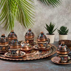 Turkish Coffee Set, Copper Coffee Cups, Copper Coffee Set, Copper Coffee Set, Greek Coffee Cup Set, Home Gifts,Wedding Gift