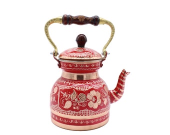 Bule de cobre, chaleira de fogão, bule de cobre, bule de chá floral feito à mão, máquina de chá, bule de cobre turco, chaleira de chá