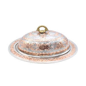 Handmade Copper Serving Plate with Lid, Turkish Copper Plate with lid, Decorative Serving Plate, Serving Plater, Serving Dish, Dinner Plate
