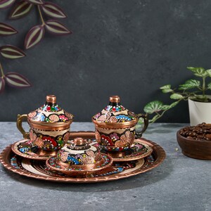 Türkisches Kaffeeset, Kupferkaffeetassen, Kupferkaffeeset, Kupferkaffeeset, griechisches Kaffeetassenset, Hauptgeschenke, Hochzeitsgeschenk