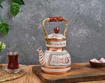 Bule de cobre, chaleira de fogão, bule de cobre, bule de chá floral feito à mão, máquina de chá, bule de cobre turco, chaleira de chá