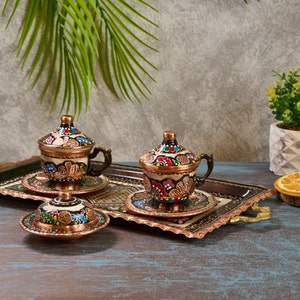Türkisches Kaffeeset, Kupferkaffeetassen, Kupferkaffeeset, Kupferkaffeeset, griechisches Kaffeetassenset, Hauptgeschenke, Hochzeitsgeschenk