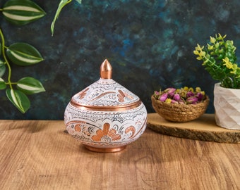 Koperen suikerpot, koperen kom met deksel, koperen snoepkom, traditionele Turkse koperen suikerpot, koperen Delight Bowl, keuken Home Decor