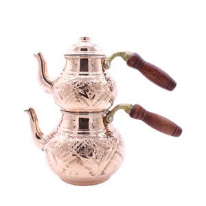 Turkish Handmade Copper Teapot, Teapot Warmer Samovar, Tea Maker, Copper Teapot, Authentic Pure Copper Teapot, Tea Kettle, Gift for Her