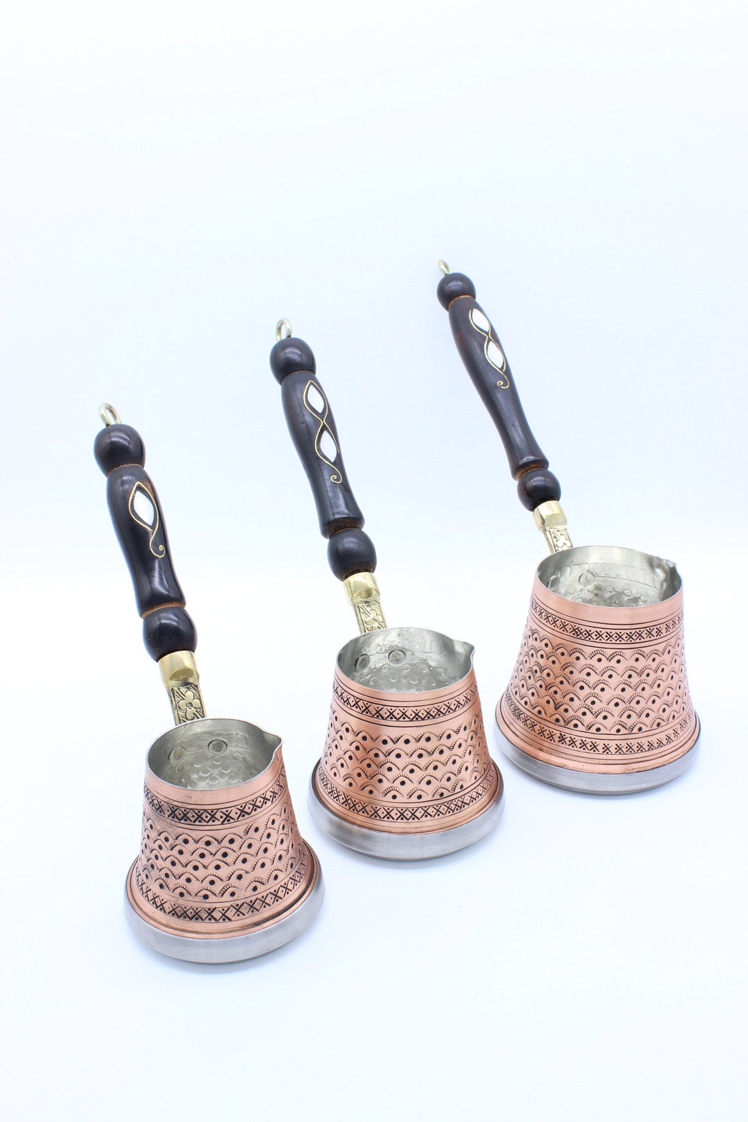 Handmade Hand Engraved Copper Coffee Pot Set Compatible With Induction