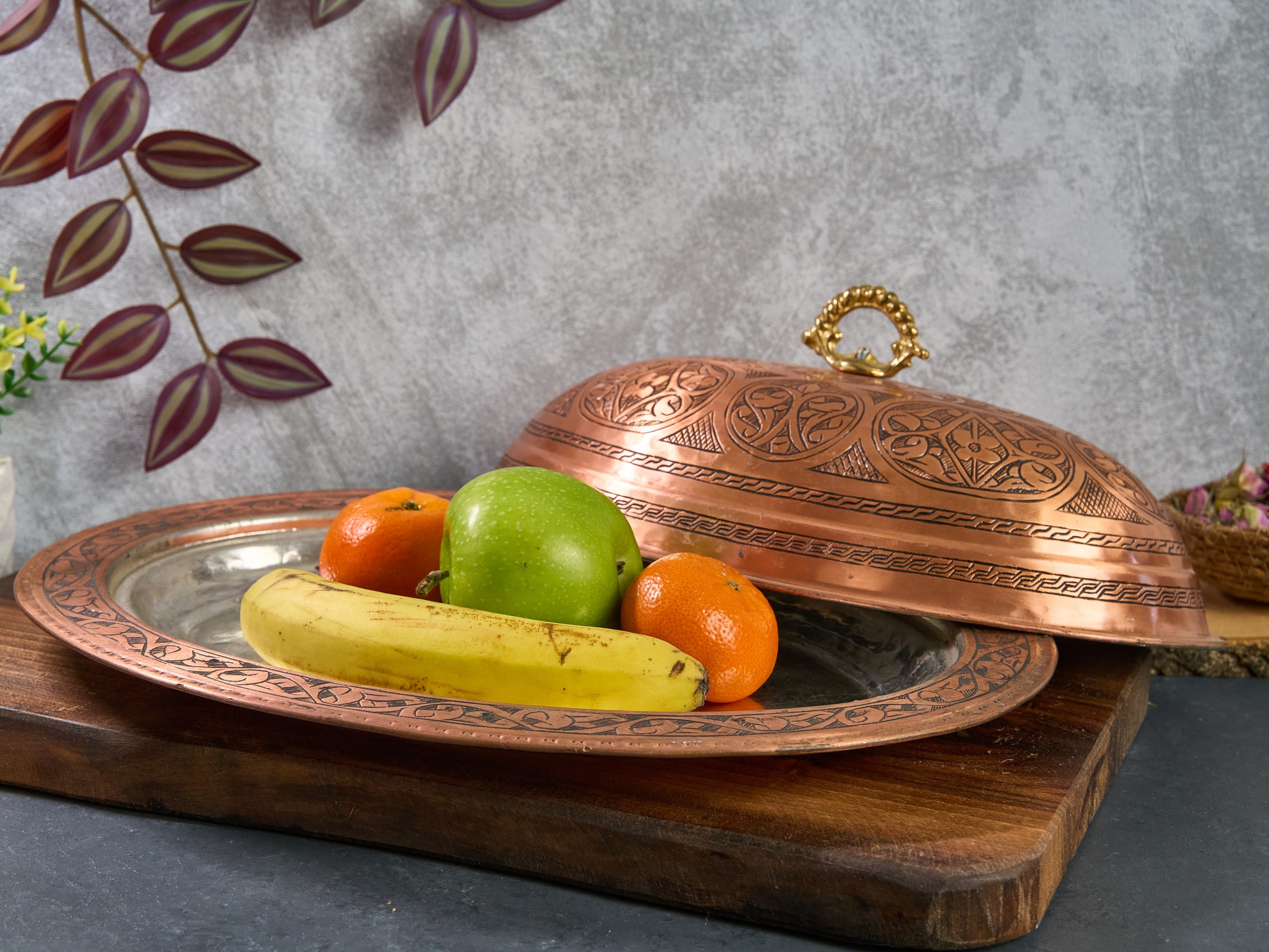 Copper Serving Plate With Lid, Handmade Turkish Copper Plate