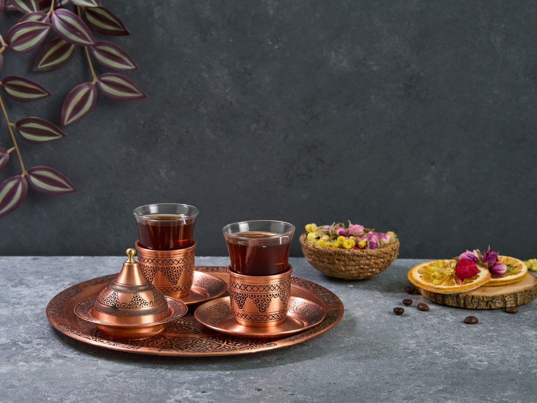 Turkish Tea Set, Copper Tea Cups, Copper Tea Set, Tea Glasses, Home ...