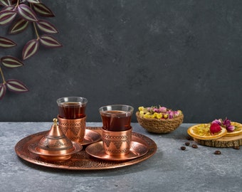 Turkish Tea Set, Copper Tea Cups, Copper Tea Set, Tea Glasses, Home Gifts, Wedding Gift