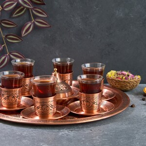 Turkish Tea Set, Copper Tea Cups, Copper Tea Set, Tea Glasses, Home Gifts, Wedding Gift