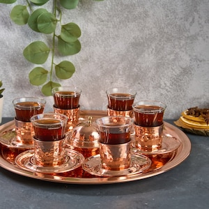 Turkish Tea Set, Copper Tea Cups, Copper Tea Set, Tea Glasses, Home Gifts, Wedding Gift