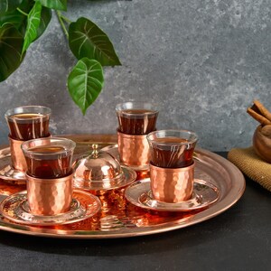 Turkish Tea Set, Copper Tea Cups, Copper Tea Set, Tea Glasses, Home Gifts, Wedding Gift