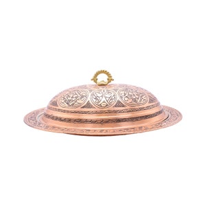 Copper Serving Plate with Lid, Handmade Turkish Copper Plate with lid, Decorative Serving Plate, Serving Plater, Serving Dish, Dinner Plate