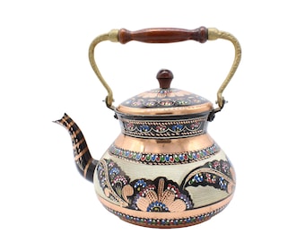 Handmade Turkish Copper Teapot: Engraved Tea Kettle, 1500ml