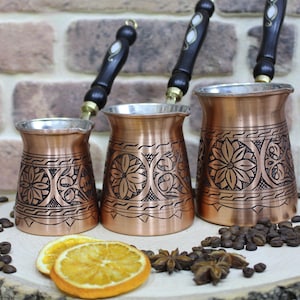 Thickest Solid Hammered Copper Turkish Greek Arabic Coffee Pot Stovetop Coffee Maker Cezve Ibrik Briki With Wooden Handle Thick 2 Mm Xlarge 15 Oz