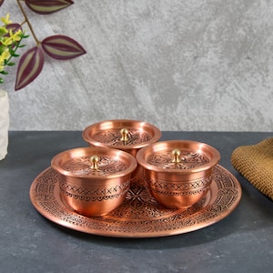 Copper Triple Spice Set, Copper Spice Jar Set, Handcrafted Copper Container, Spice Canister, Spice Storage Box, Kitchen Decoration