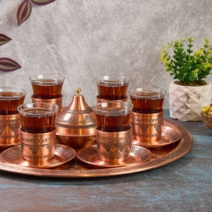 Turkish Tea Set, Copper Tea Cups, Copper Tea Set, Tea Glasses, Home Gifts, Wedding Gift