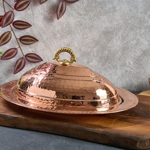 Handmade Copper Serving Plate with Lid, Turkish Copper Plate with lid, Decorative Serving Plate, Serving Plater, Serving Dish, Dinner Plate