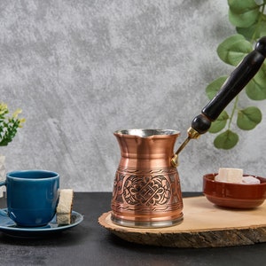Handmade Copper Coffee Pot Compatible with Induction Stove, Cezve Briki Turkish Greek Arabic Coffee Maker, Stovetop Coffee Maker Pot