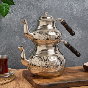 Turkish Handmade Copper Teapot, Teapot Warmer Samovar, Tea Maker, Copper Teapot, Authentic Pure Copper Teapot, Tea Kettle, Gift for Her