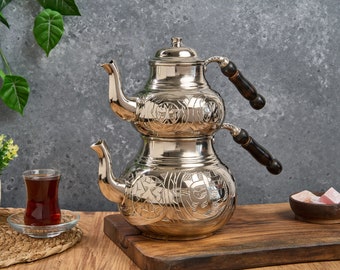 Turkish Handmade Copper Teapot, Teapot Warmer Samovar, Tea Maker, Copper Teapot, Authentic Pure Copper Teapot, Tea Kettle, Gift for Her