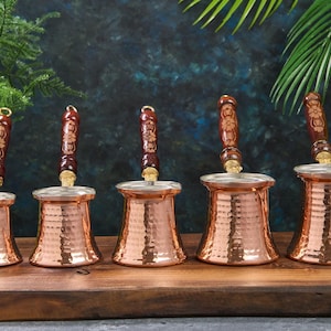 Handmade Copper Turkish Coffee Pot: Stovetop Cezve with Wood Handle